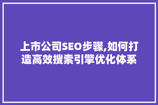 上市公司SEO步骤,如何打造高效搜索引擎优化体系