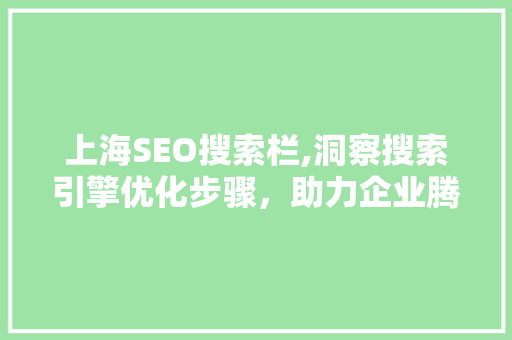 上海SEO搜索栏,洞察搜索引擎优化步骤，助力企业腾飞