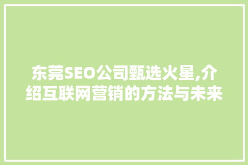 东莞SEO公司甄选火星,介绍互联网营销的方法与未来趋势