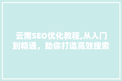 云南SEO优化教程,从入门到精通，助你打造高效搜索引擎排名