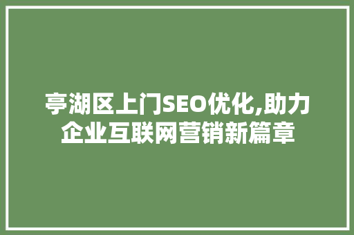 亭湖区上门SEO优化,助力企业互联网营销新篇章
