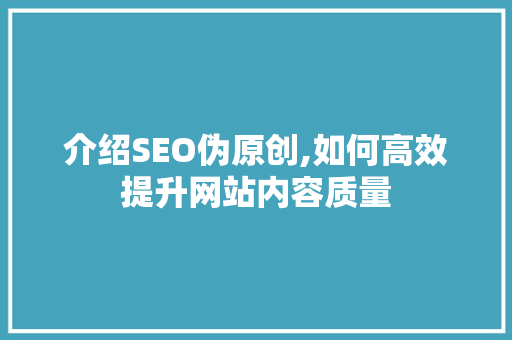 介绍SEO伪原创,如何高效提升网站内容质量