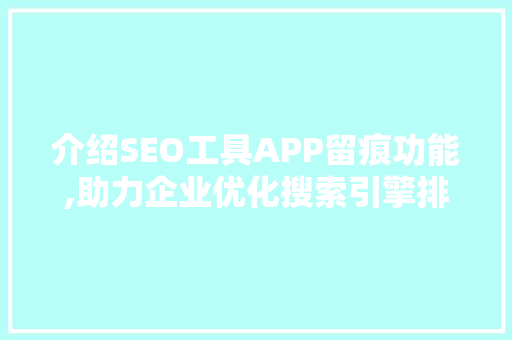 介绍SEO工具APP留痕功能,助力企业优化搜索引擎排名的秘密武器