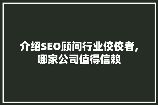 介绍SEO顾问行业佼佼者,哪家公司值得信赖