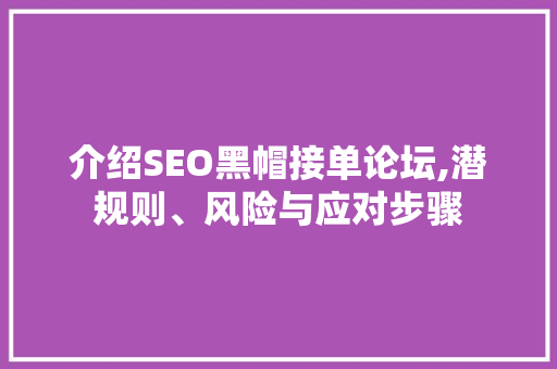 介绍SEO黑帽接单论坛,潜规则、风险与应对步骤