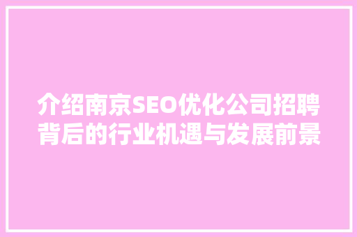 介绍南京SEO优化公司招聘背后的行业机遇与发展前景