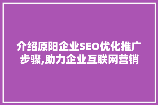 介绍原阳企业SEO优化推广步骤,助力企业互联网营销新高度