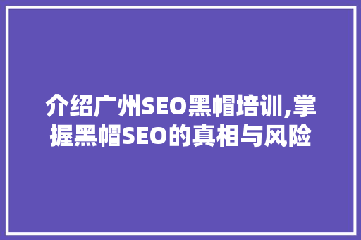 介绍广州SEO黑帽培训,掌握黑帽SEO的真相与风险