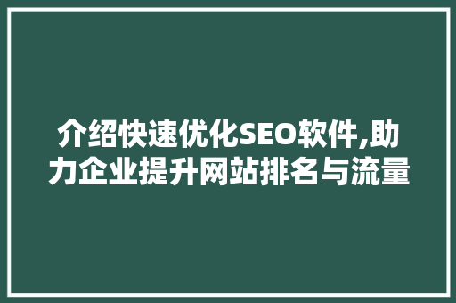介绍快速优化SEO软件,助力企业提升网站排名与流量