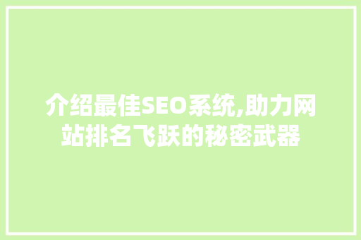介绍最佳SEO系统,助力网站排名飞跃的秘密武器