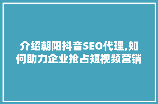 介绍朝阳抖音SEO代理,如何助力企业抢占短视频营销高地