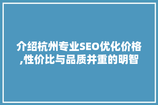 介绍杭州专业SEO优化价格,性价比与品质并重的明智选择