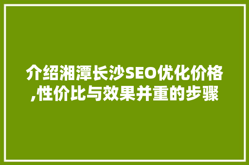 介绍湘潭长沙SEO优化价格,性价比与效果并重的步骤