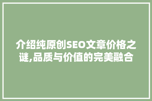 介绍纯原创SEO文章价格之谜,品质与价值的完美融合