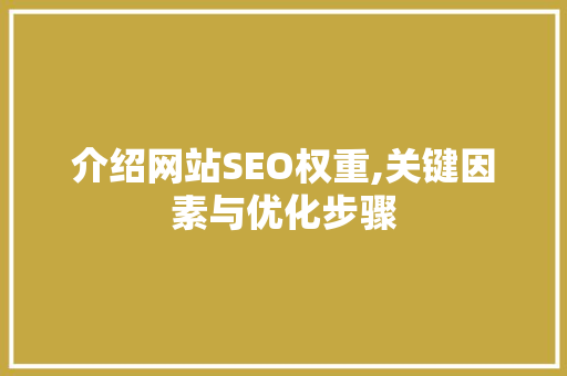 介绍网站SEO权重,关键因素与优化步骤