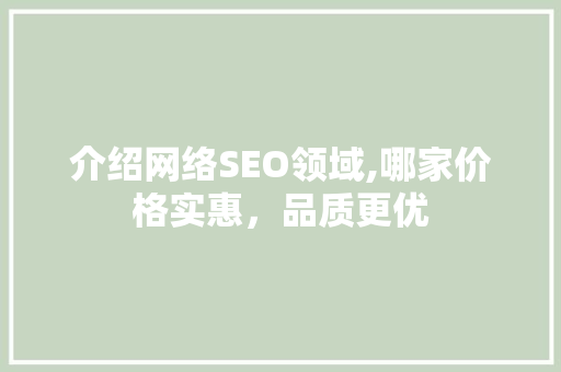 介绍网络SEO领域,哪家价格实惠，品质更优