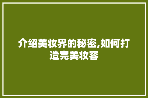 介绍美妆界的秘密,如何打造完美妆容