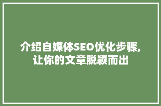 介绍自媒体SEO优化步骤,让你的文章脱颖而出
