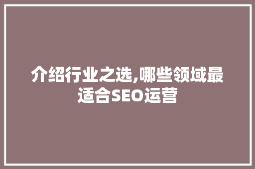 介绍行业之选,哪些领域最适合SEO运营