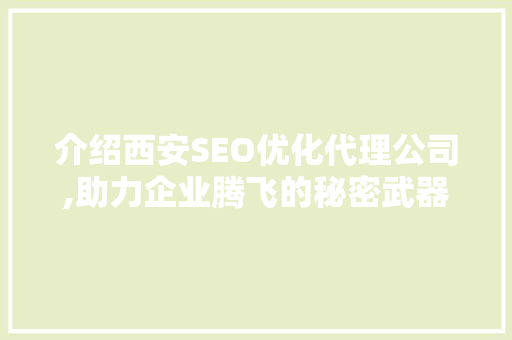 介绍西安SEO优化代理公司,助力企业腾飞的秘密武器
