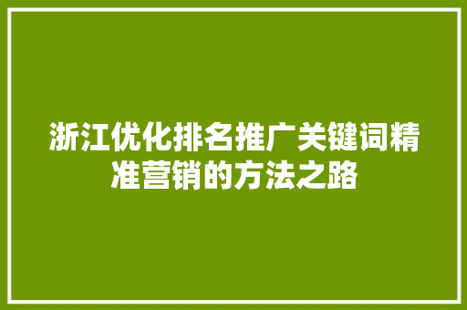 浙江优化排名推广关键词精准营销的方法之路