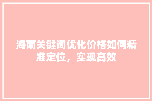 海南关键词优化价格如何精准定位，实现高效 网络技术