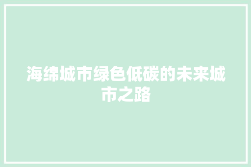 海绵城市绿色低碳的未来城市之路 电脑基础