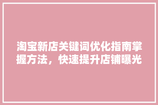 淘宝新店关键词优化指南掌握方法，快速提升店铺曝光度 编程语言