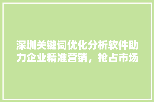 深圳关键词优化分析软件助力企业精准营销,抢占市场先机 电脑配置 深圳关键词优化分析软件助力企业精准营销,抢占市场先机 电脑配置