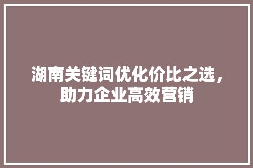 湖南关键词优化价比之选，助力企业高效营销