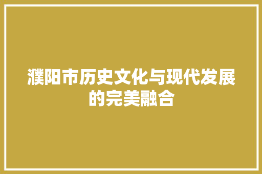 濮阳市历史文化与现代发展的完美融合
