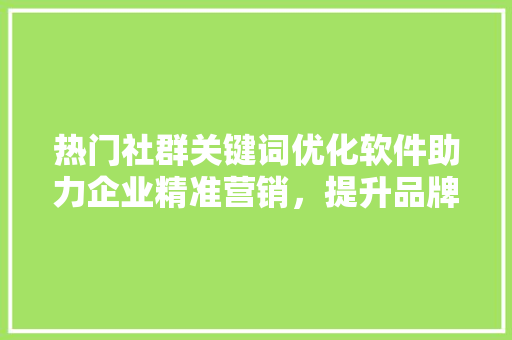热门社群关键词优化软件助力企业精准营销,提升品牌影响力 热门社群关键词优化软件助力企业精准营销,提升品牌影响力