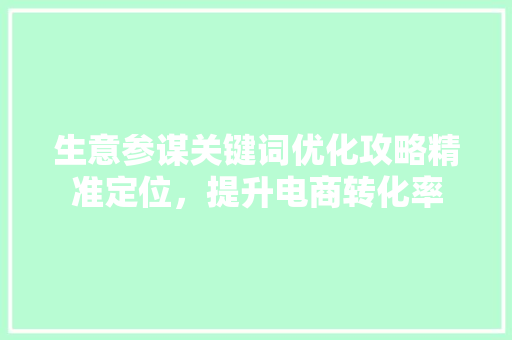 生意参谋关键词优化攻略精准定位，提升电商转化率