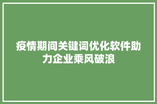 疫情期间关键词优化软件助力企业乘风破浪