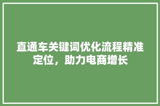 直通车关键词优化流程精准定位，助力电商增长