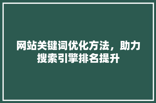 网站关键词优化方法，助力搜索引擎排名提升