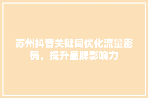 苏州抖音关键词优化流量密码，提升品牌影响力