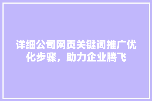 详细公司网页关键词推广优化步骤，助力企业腾飞