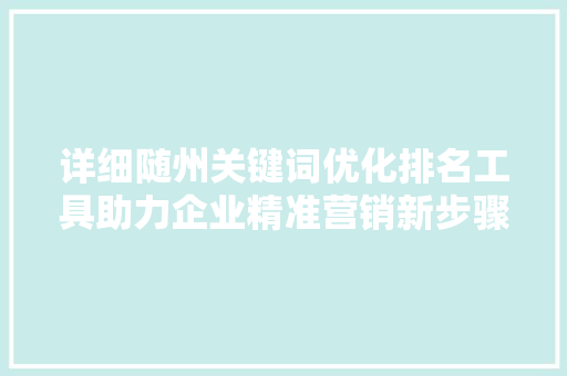 详细随州关键词优化排名工具助力企业精准营销新步骤