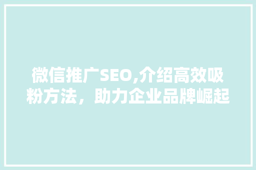 微信推广SEO,介绍高效吸粉方法，助力企业品牌崛起 微信推广SEO,介绍高效吸粉方法，助力企业品牌崛起 编程语言