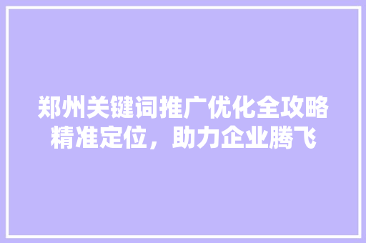 郑州关键词推广优化全攻略精准定位，助力企业腾飞