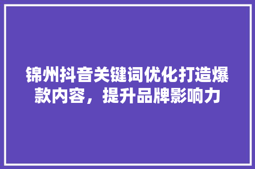 锦州抖音关键词优化打造爆款内容，提升品牌影响力