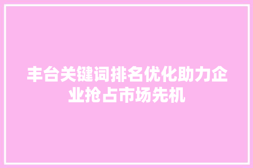 丰台关键词排名优化助力企业抢占市场先机