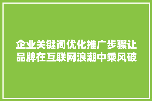 企业关键词优化推广步骤让品牌在互联网浪潮中乘风破浪