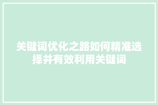 关键词优化之路如何精准选择并有效利用关键词