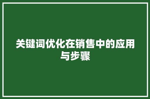 关键词优化在销售中的应用与步骤 关键词优化在销售中的应用与步骤