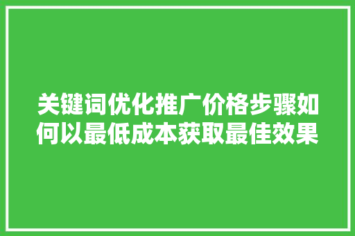 关键词优化推广价格步骤如何以最低成本获取最佳效果