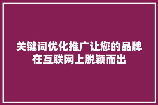 关键词优化推广让您的品牌在互联网上脱颖而出