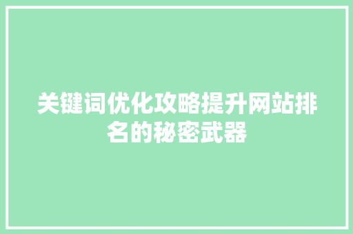 关键词优化攻略提升网站排名的秘密武器