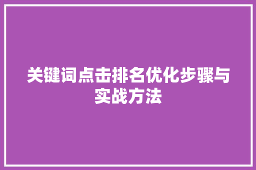 关键词点击排名优化步骤与实战方法